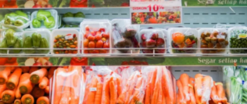 Chilled trays of prepared vegetables ready to take away